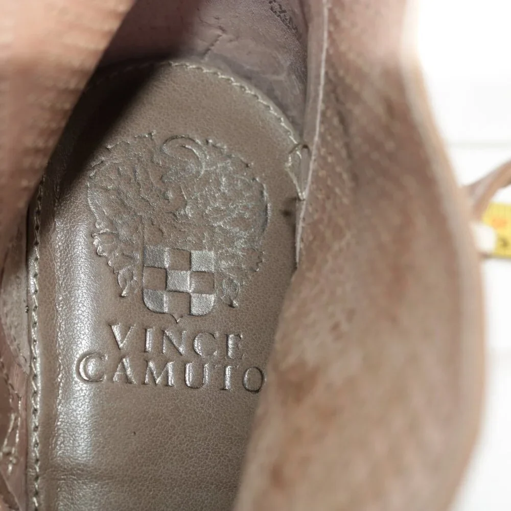 Vince Camuto Womens Casha Boots Size 7.5 Tan Taupe Suede Perf Block Heel Booties